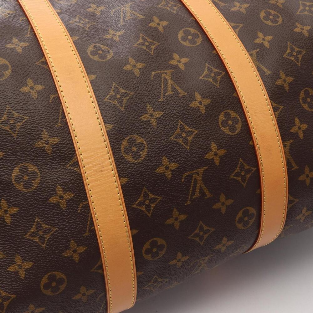 LOUIS VUITTON Authentic Brown Monogram Leather Keepall 55 Boston Bag - Picture 10 of 11